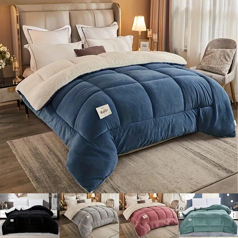 1pc Luxurious Thick Comforter Insert - Ultra Soft, Breathable, Quilted Down Alternative with Box Stitch, Machine Washable, Hypoallergenic, All-Season Warmth for Autumn and Winter, Soft Solid Color Duvet for Bedroom