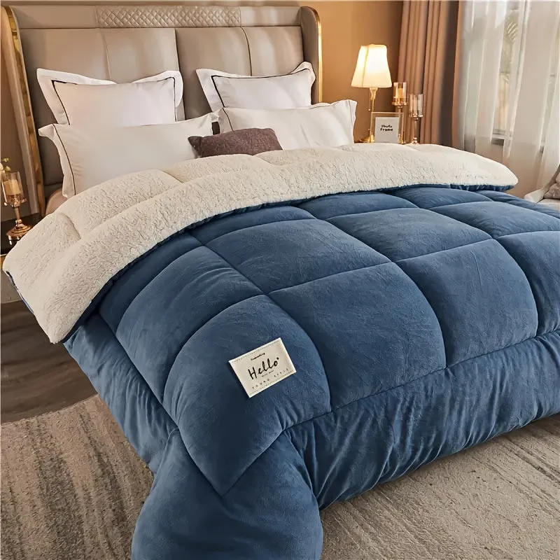 1pc Luxurious Thick Comforter Insert - Ultra Soft, Breathable, Quilted Down Alternative with Box Stitch, Machine Washable, Hypoallergenic, All-Season Warmth for Autumn and Winter, Soft Solid Color Duvet for Bedroom