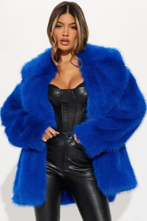 A Little Bit More Faux Fur Coat - CobaltBlue