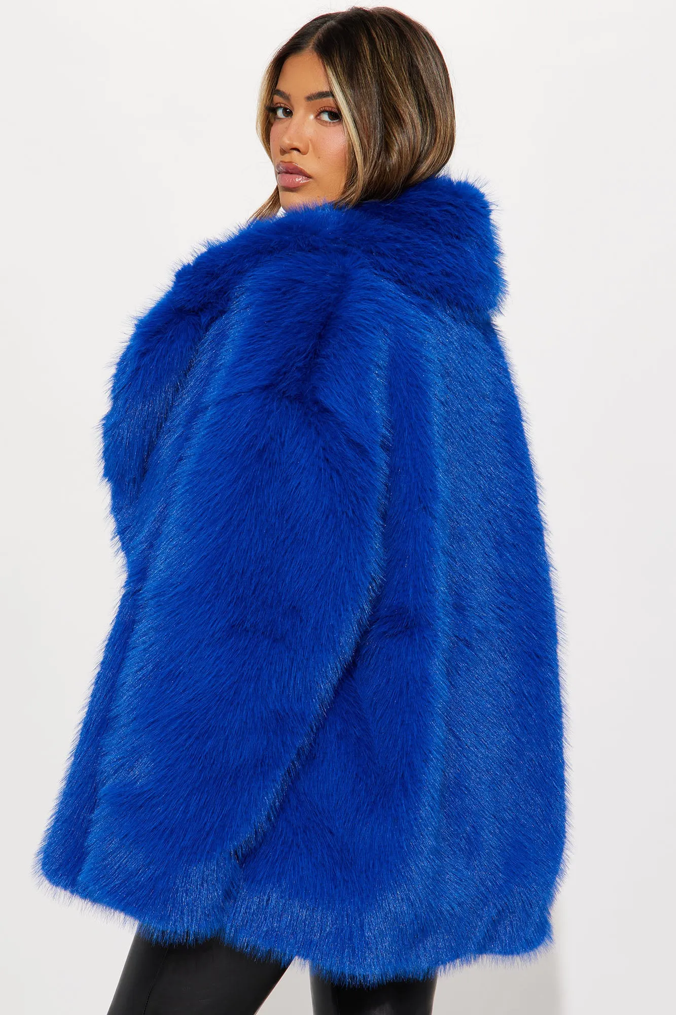 A Little Bit More Faux Fur Coat - CobaltBlue