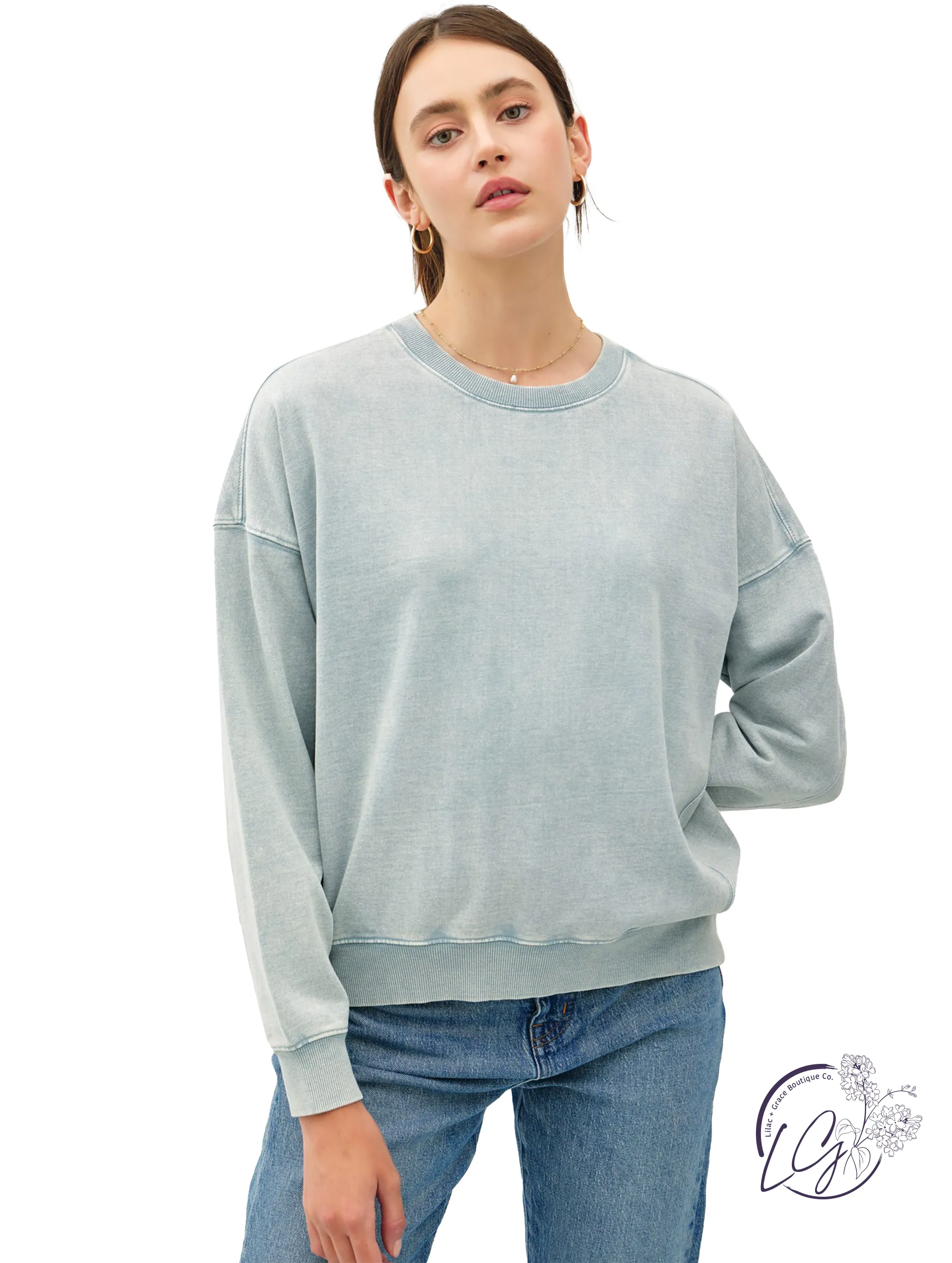 Acid Wash Crew Neck Sweatshirt