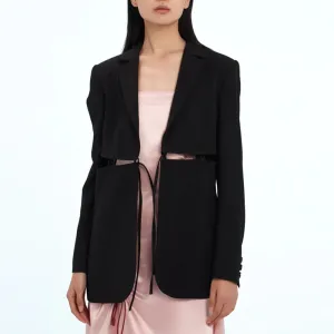 Bandage Blazer For Women Notched Collar Long Sleeve Solid Minimalist Blazers Female Clothing Fashion Clothing Style