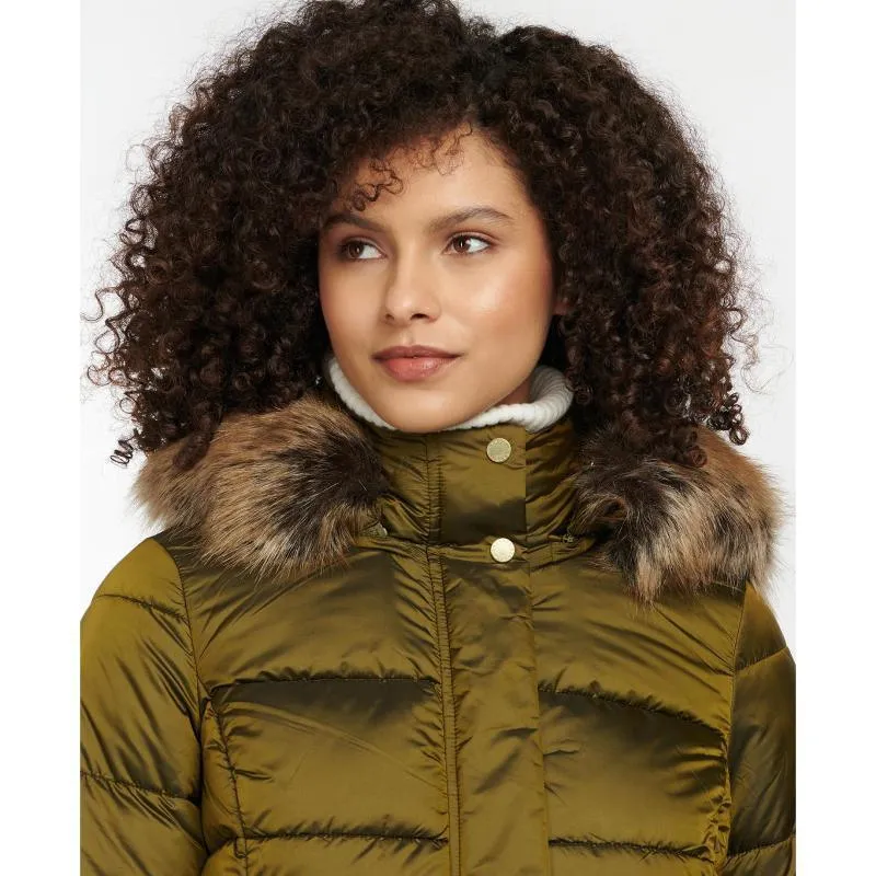 Barbour Crinan Ladies Quilted Coat - Military Olive/ Hawthorn Tartan