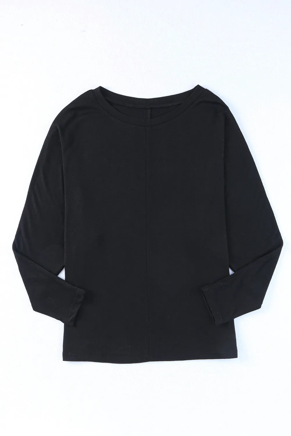 Black Solid Color Patchwork Long Sleeve Top