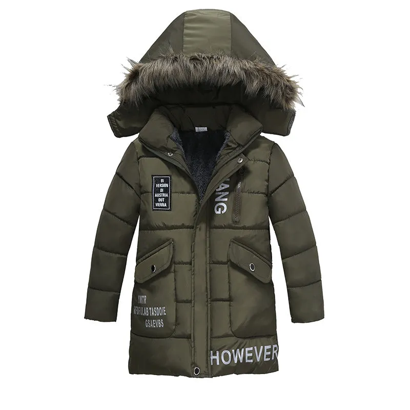 Boys Large Fur Collar Padded Warm Cotton Jacket