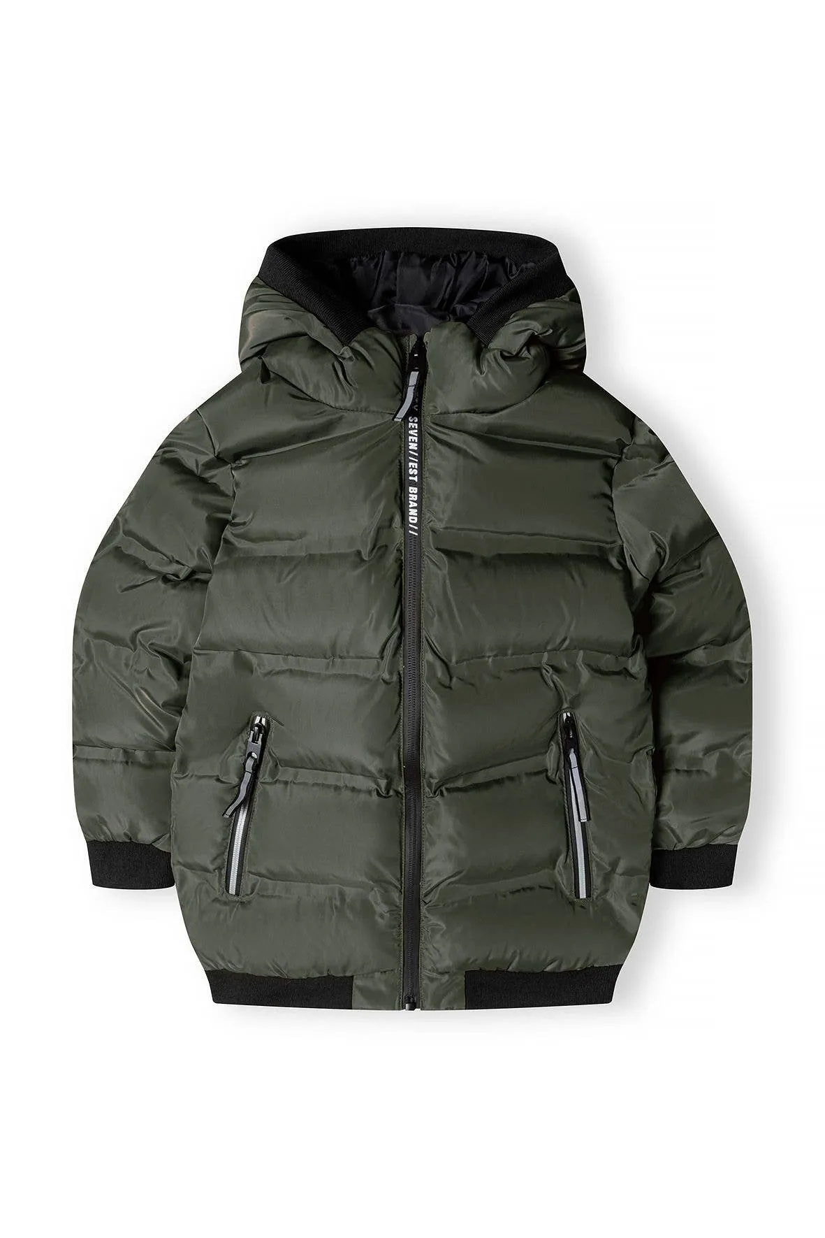 Boys Padded Jacket With Hood And Two Way Zip Bottle Green *In Store Now