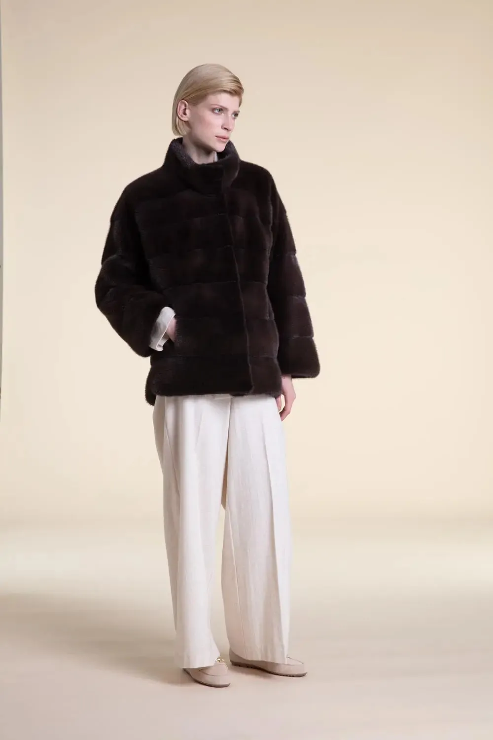 Brown mink fur jacket