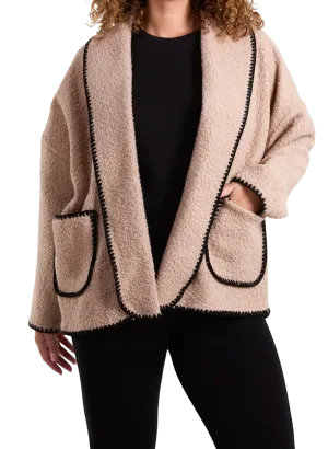 Camel Blanket Stitch Boucle Edge To Edge Style Jacket