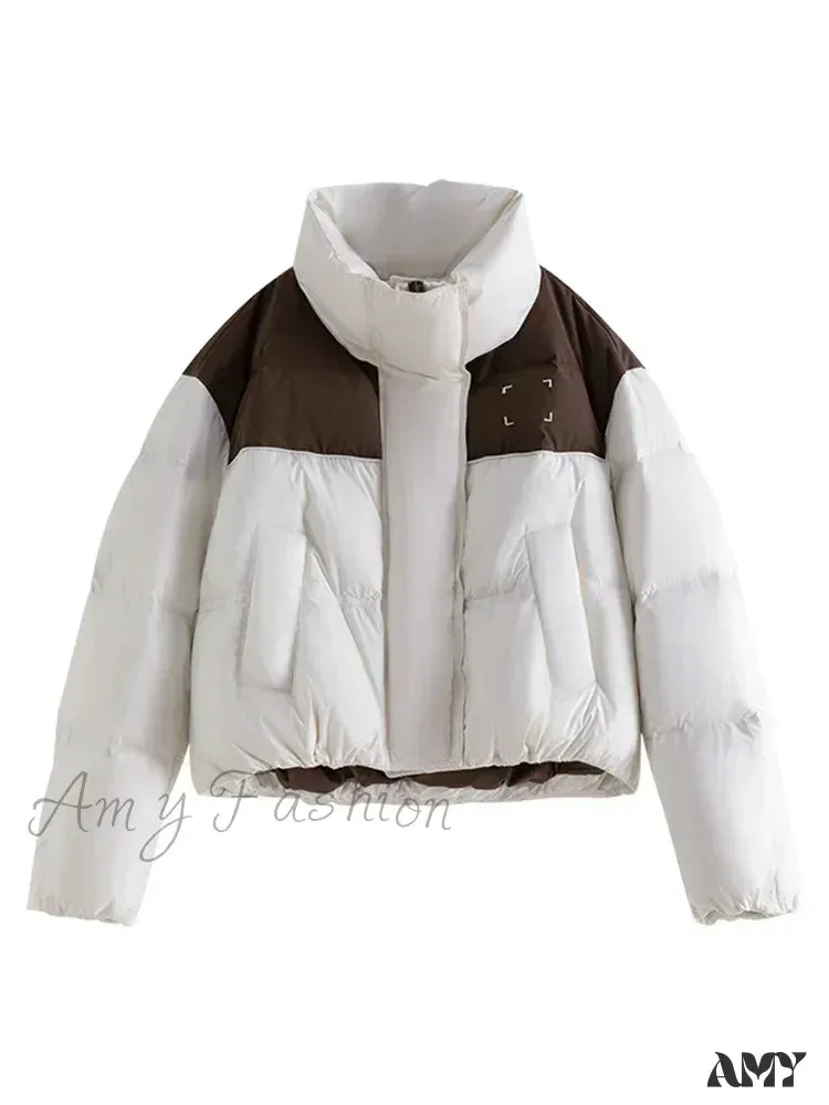 Casual Loose Bread Down Chic Brown Beige Matching Short Trend Coat