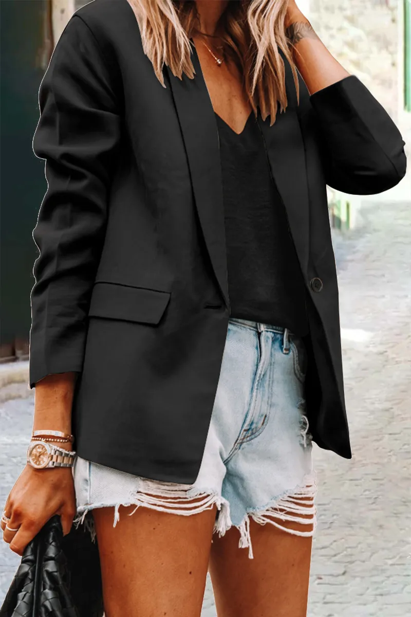 Casual Solid Patchwork Turndown Collar Outerwear