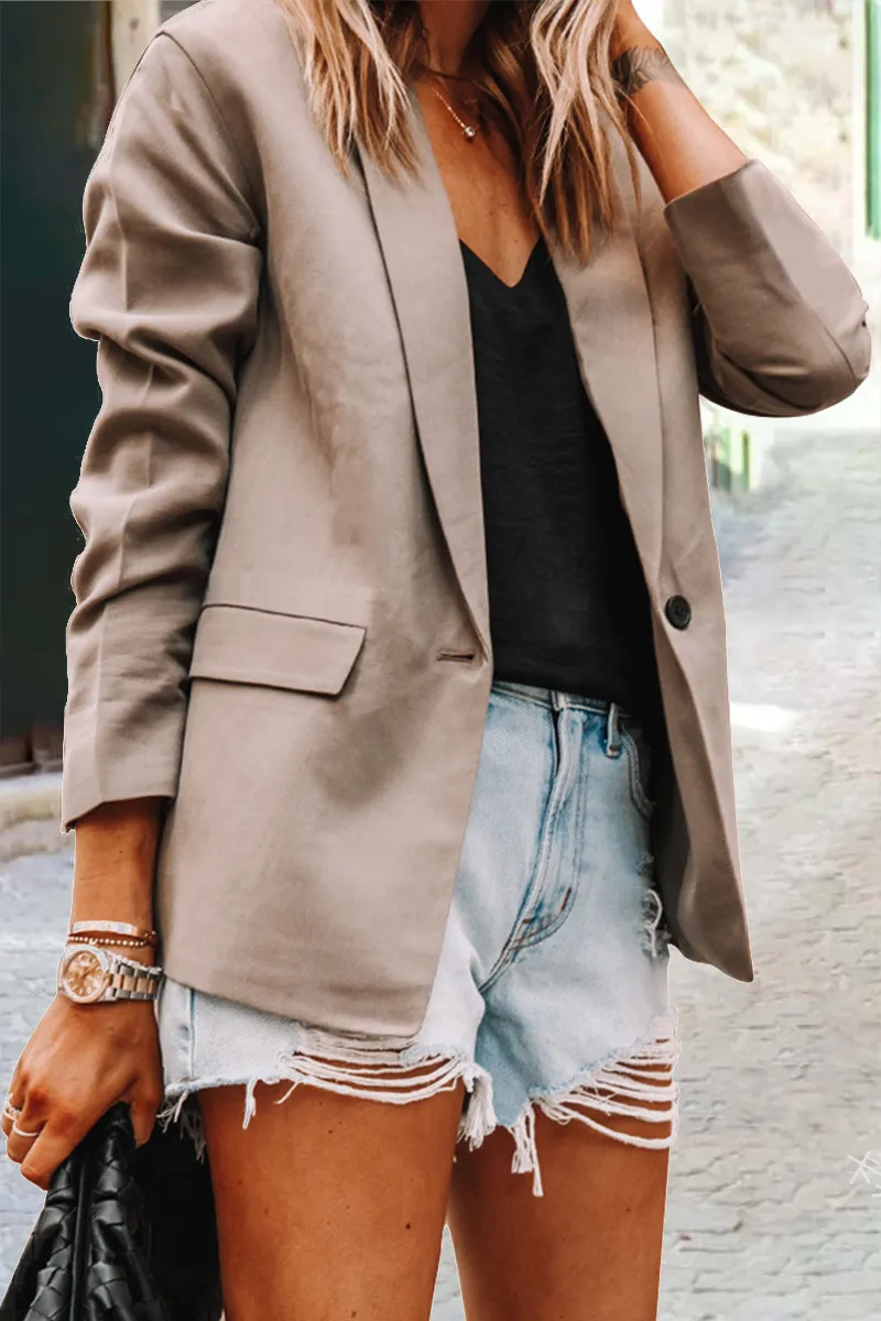 Casual Solid Patchwork Turndown Collar Outerwear