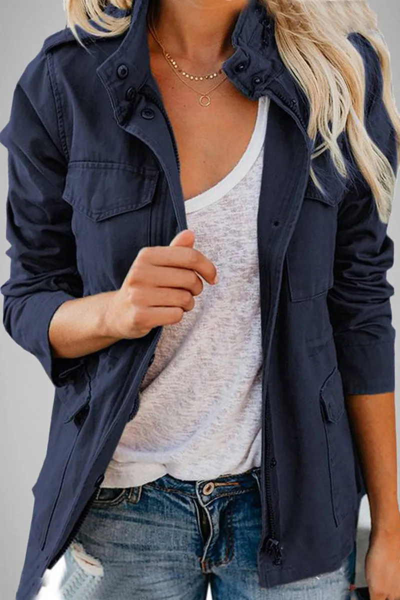 Casual Solid Patchwork Turndown Collar Outerwear