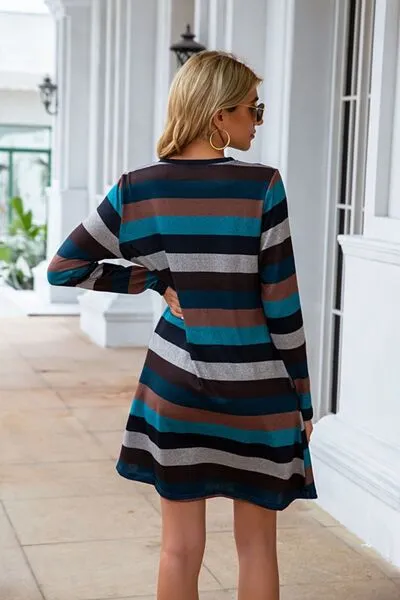 Clarissa Striped Round Neck Long Sleeve Dress | 4 Colors