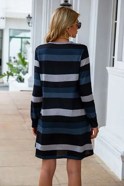 Clarissa Striped Round Neck Long Sleeve Dress | 4 Colors