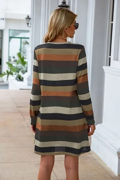 Clarissa Striped Round Neck Long Sleeve Dress | 4 Colors