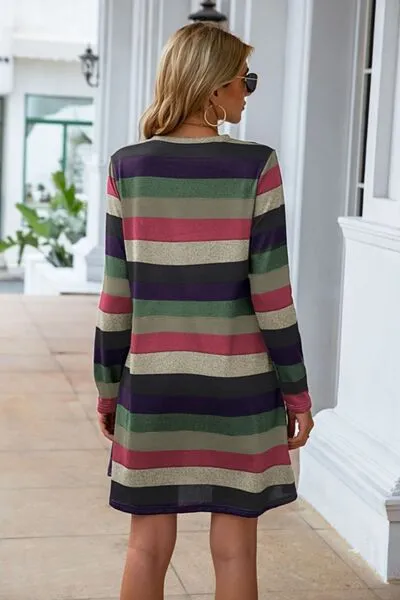 Clarissa Striped Round Neck Long Sleeve Dress | 4 Colors