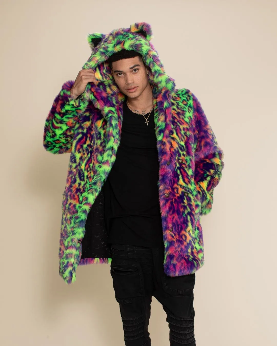 Classic Men's Faux Fur Coat | Neon Disco Cat