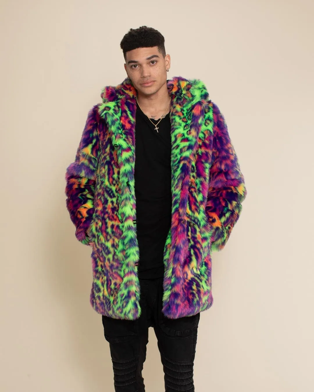 Classic Men's Faux Fur Coat | Neon Disco Cat