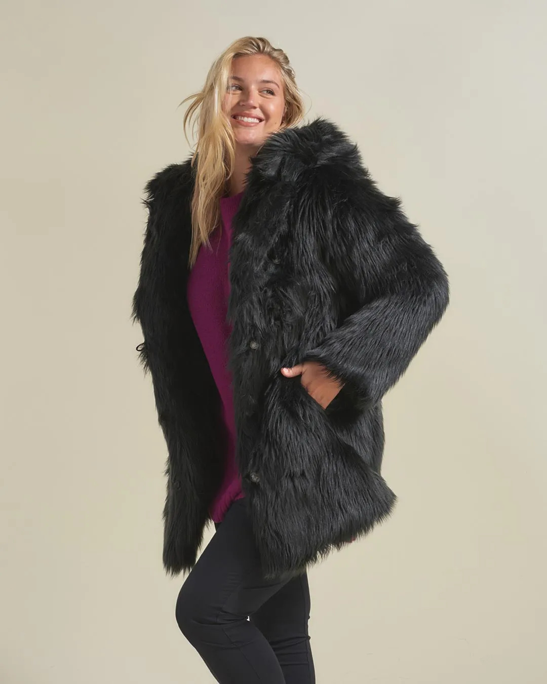 Classic Women's Faux Fur Coat | Black Wolf