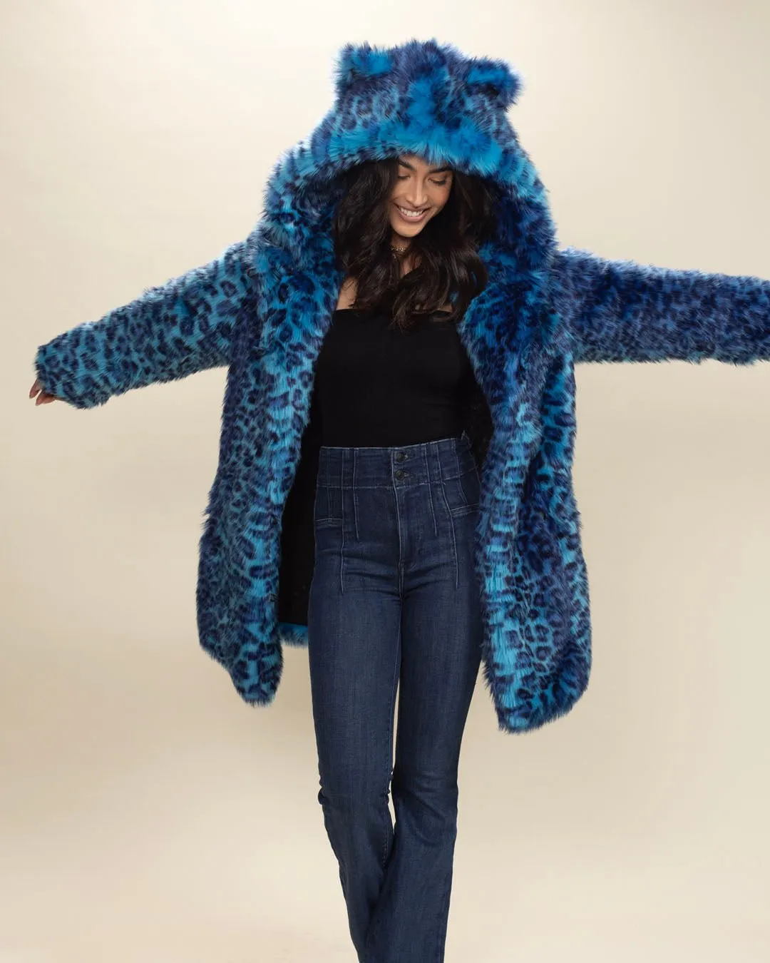 Classic Women's Faux Fur Coat | Electric Blue Lynx