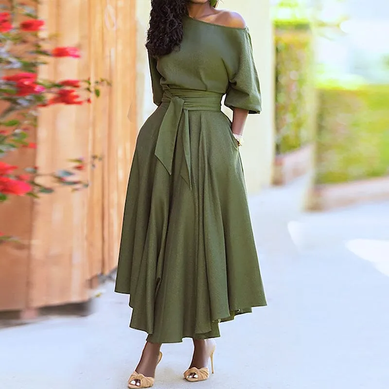 Curb Waist Temperament Solid Color Dress