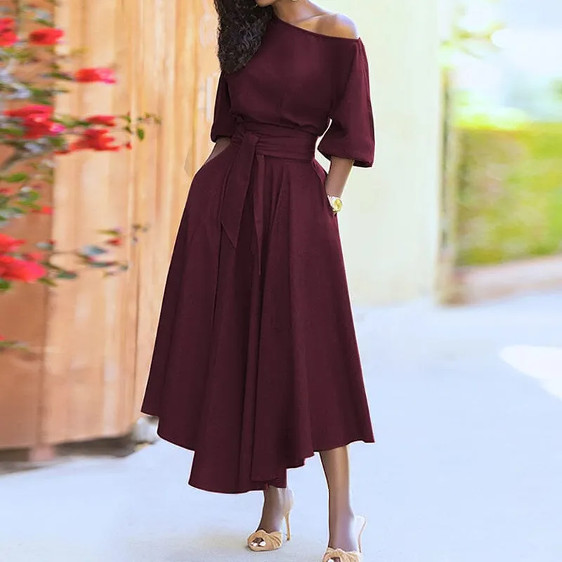 Curb Waist Temperament Solid Color Dress