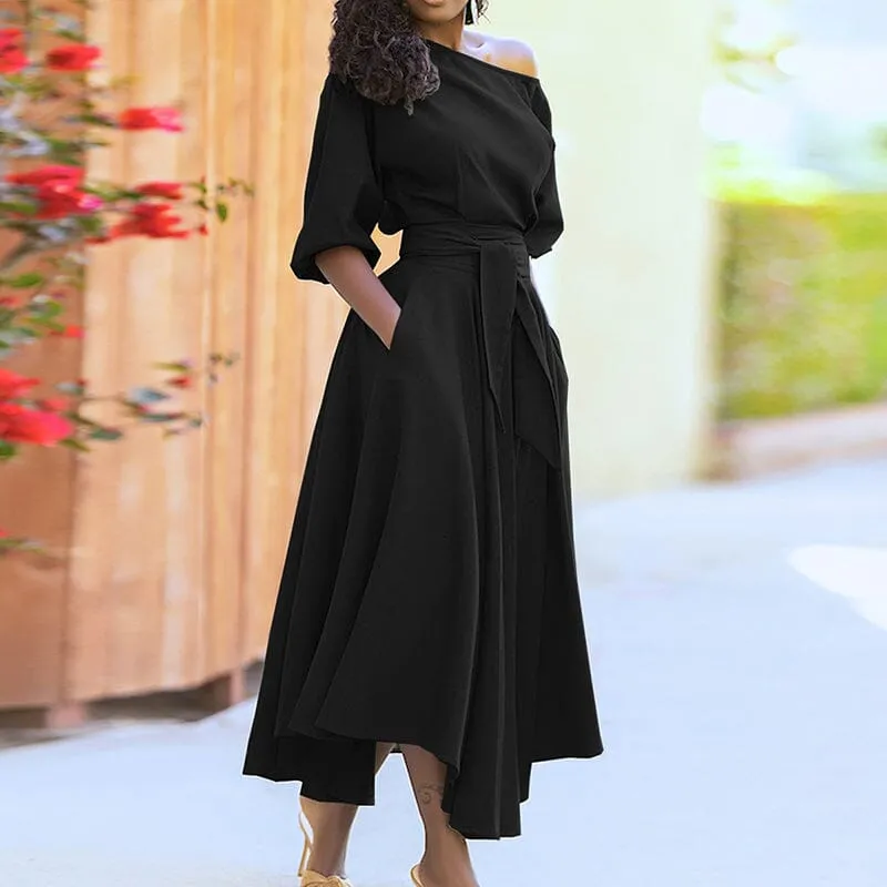 Curb Waist Temperament Solid Color Dress