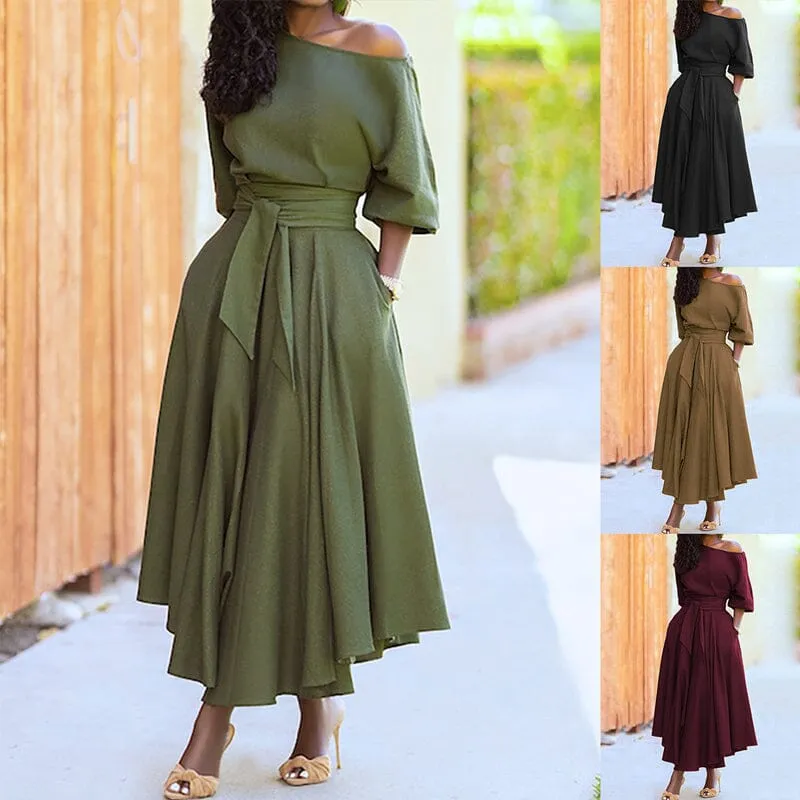 Curb Waist Temperament Solid Color Dress