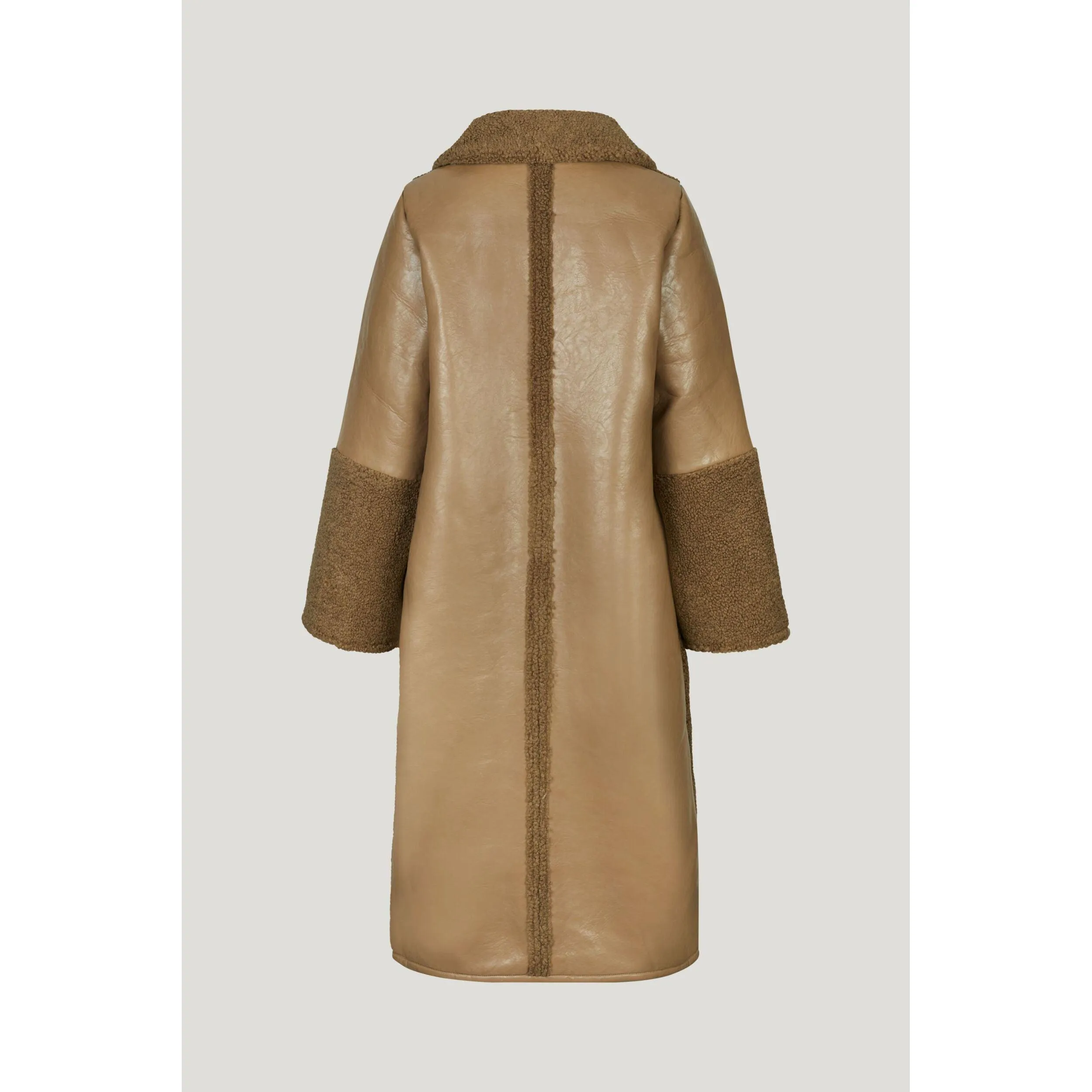 DEA Shearling Detail Long Coat Camel