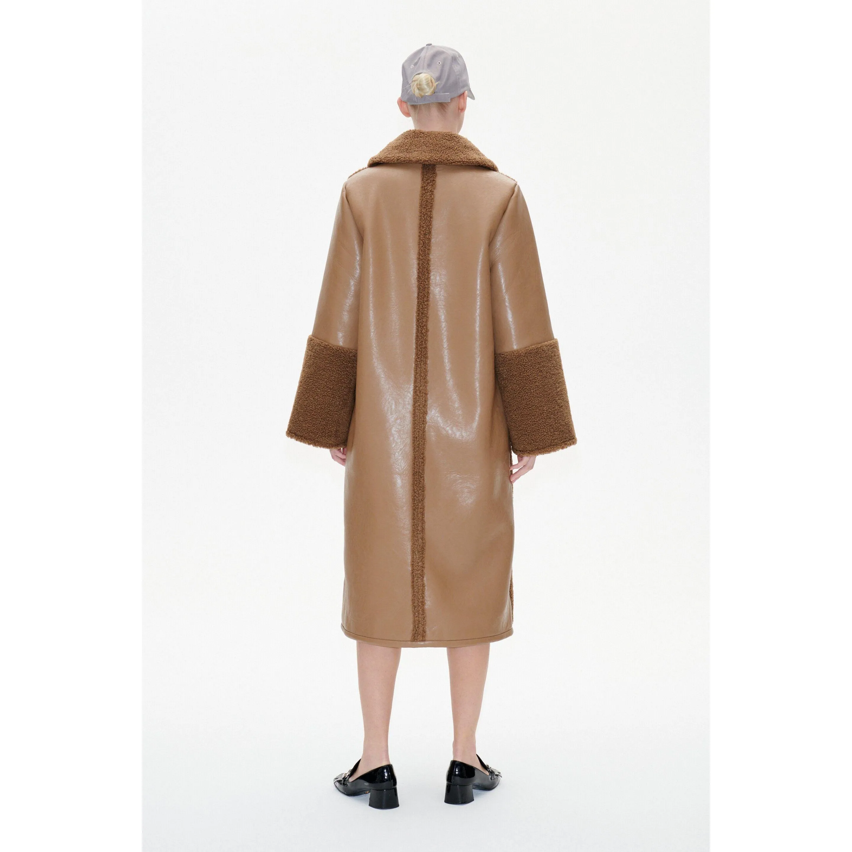 DEA Shearling Detail Long Coat Camel