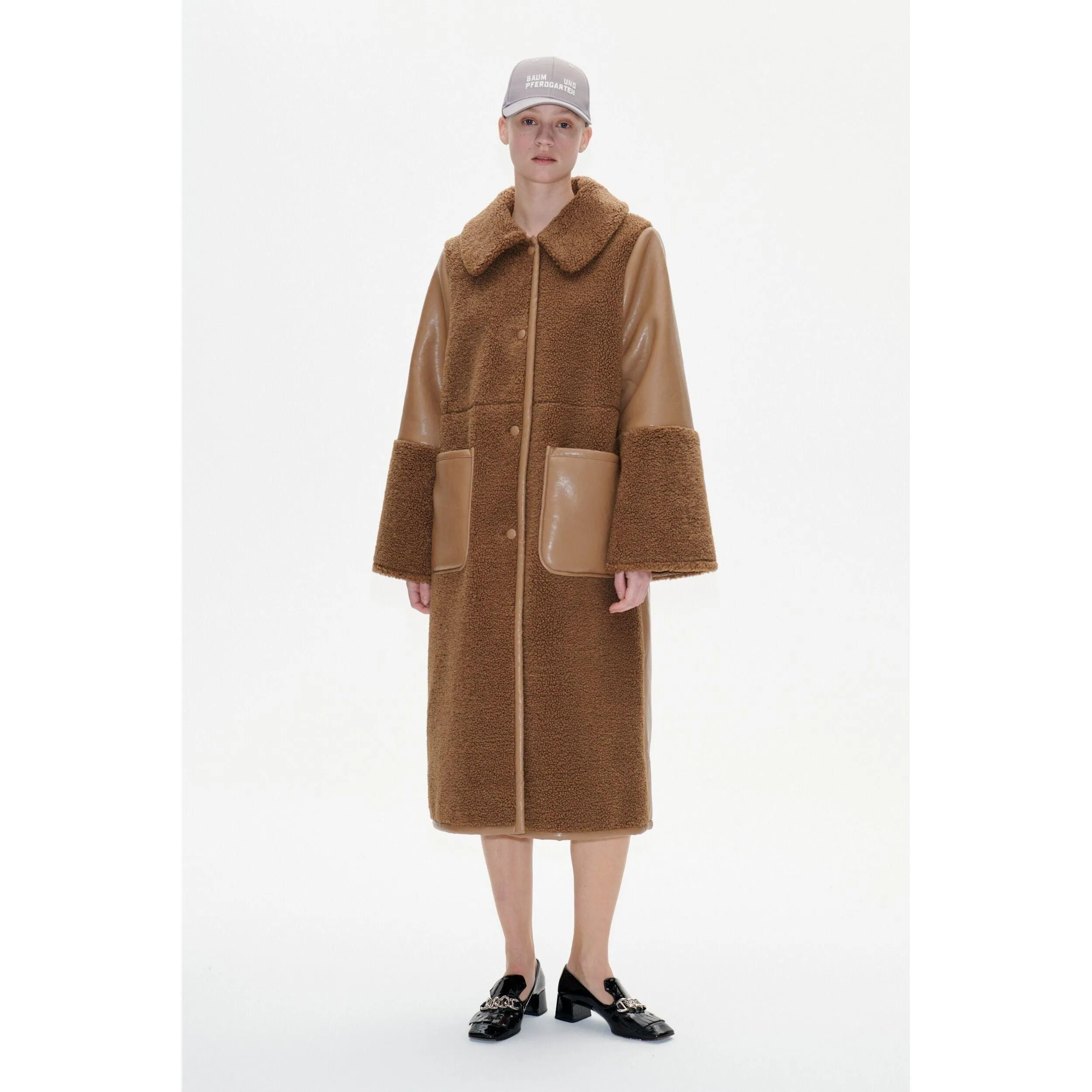 DEA Shearling Detail Long Coat Camel