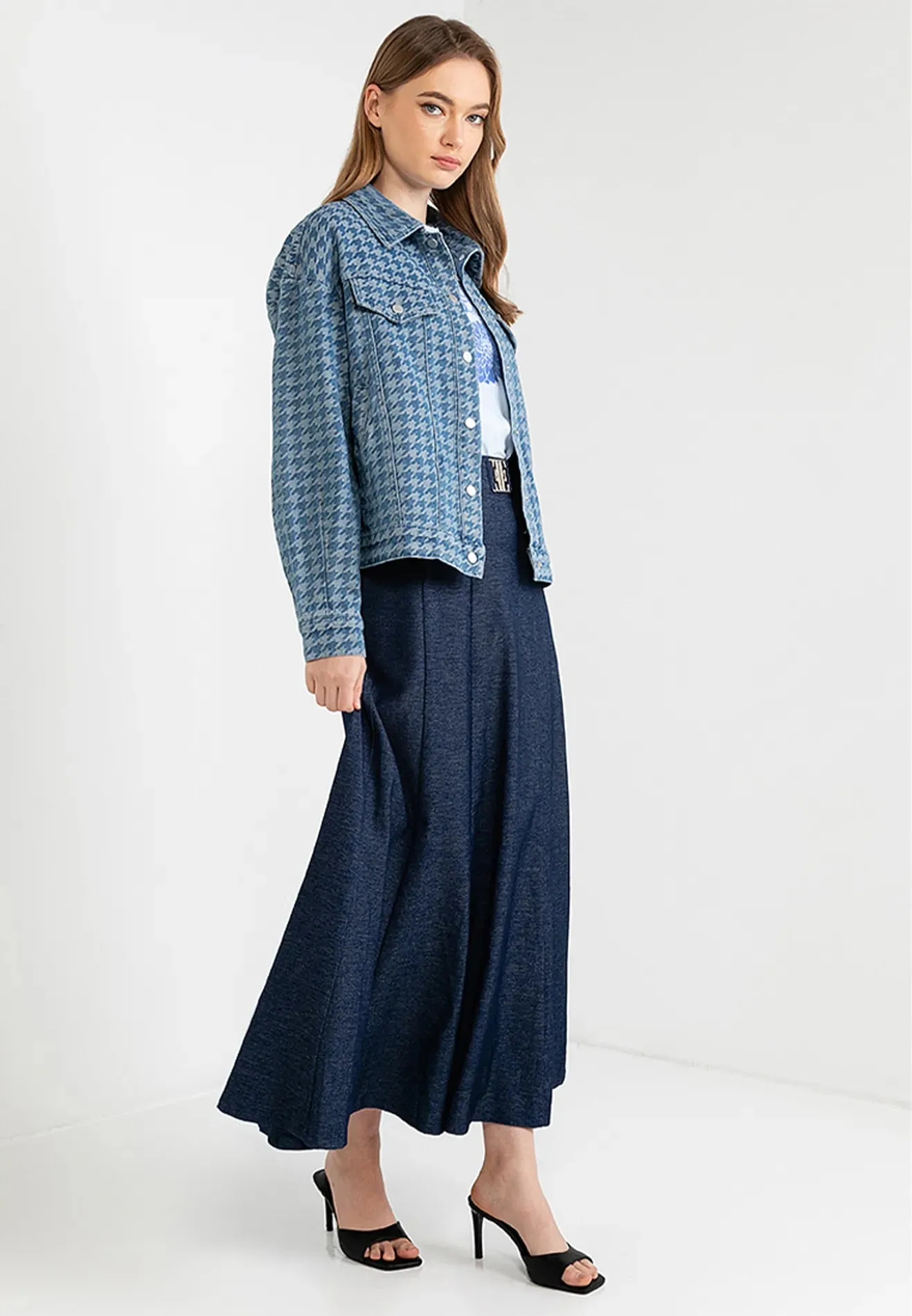 Denim Houndstooth Nap Buttons Jacket