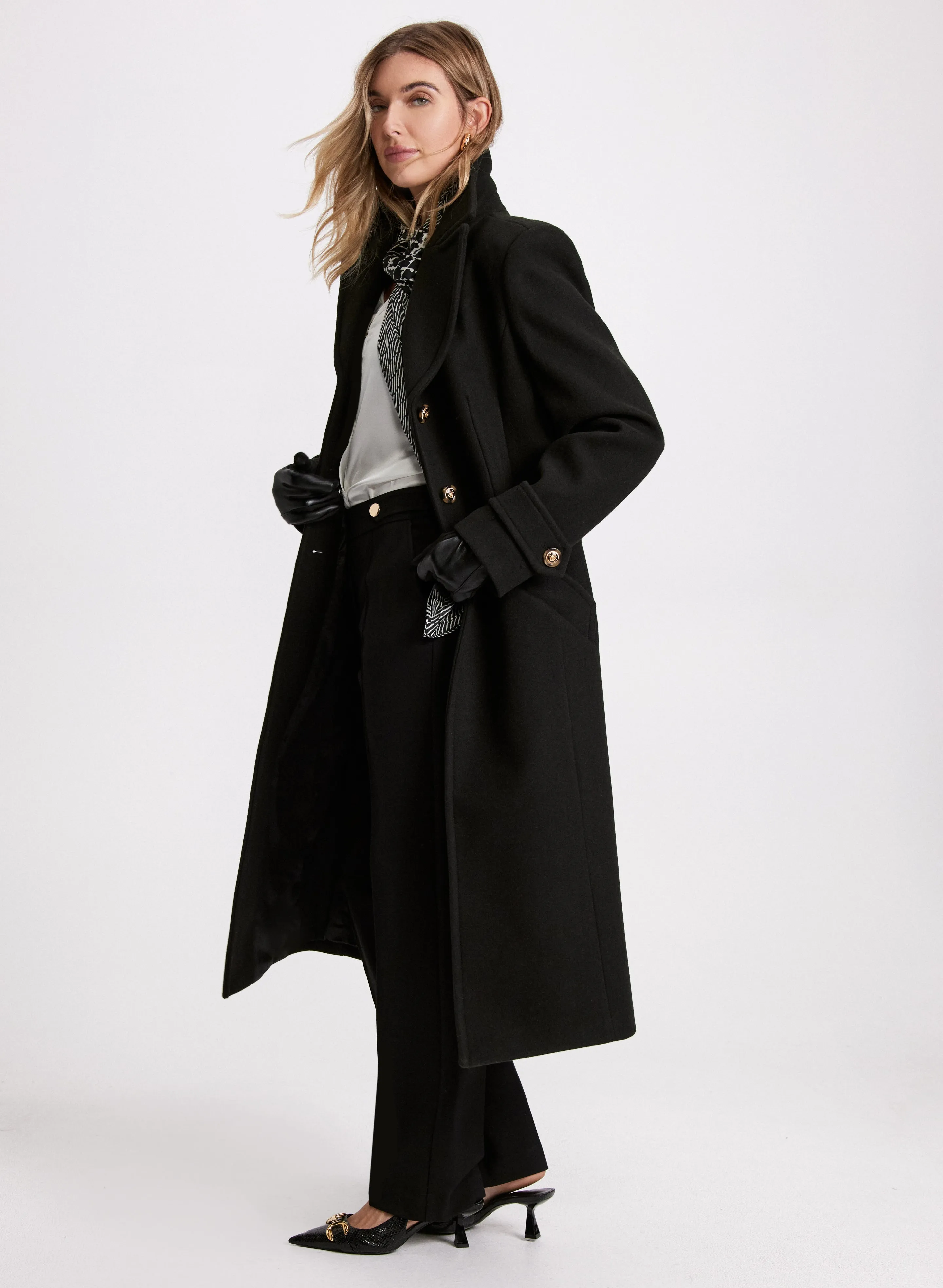 Embossed Button Wool-Blend Coat