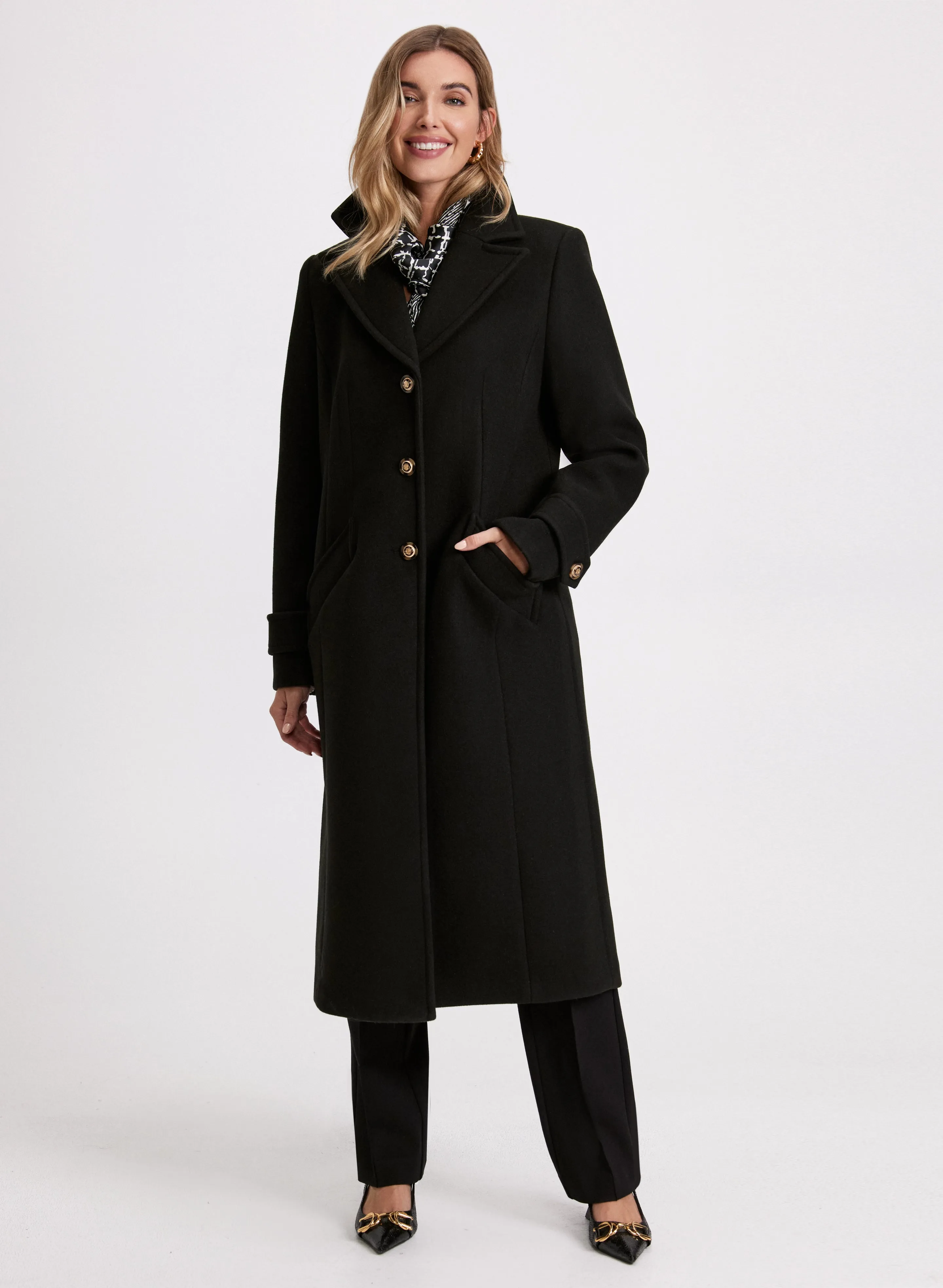 Embossed Button Wool-Blend Coat