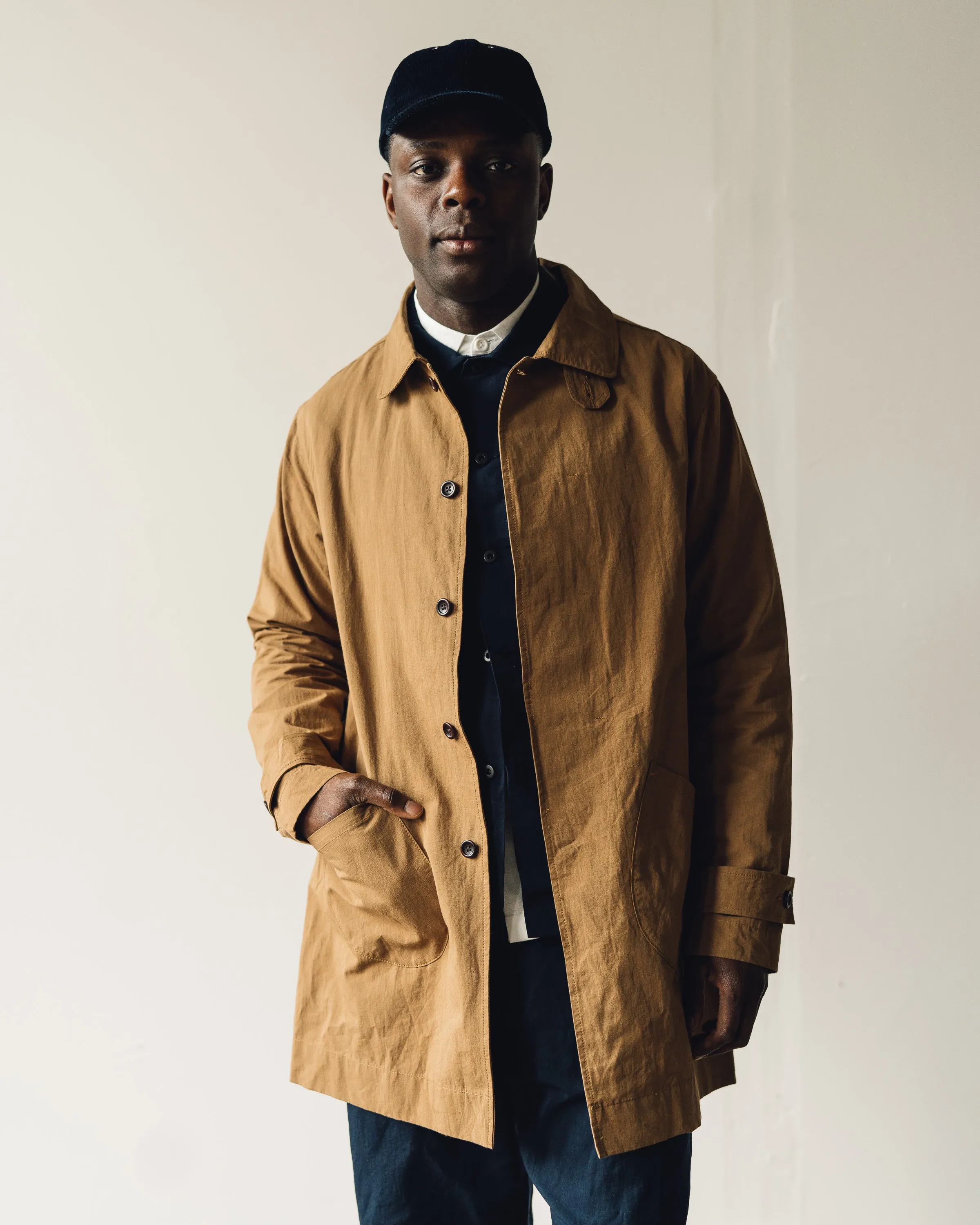 Evan Kinori Covered Placket Coat, Dark Khaki