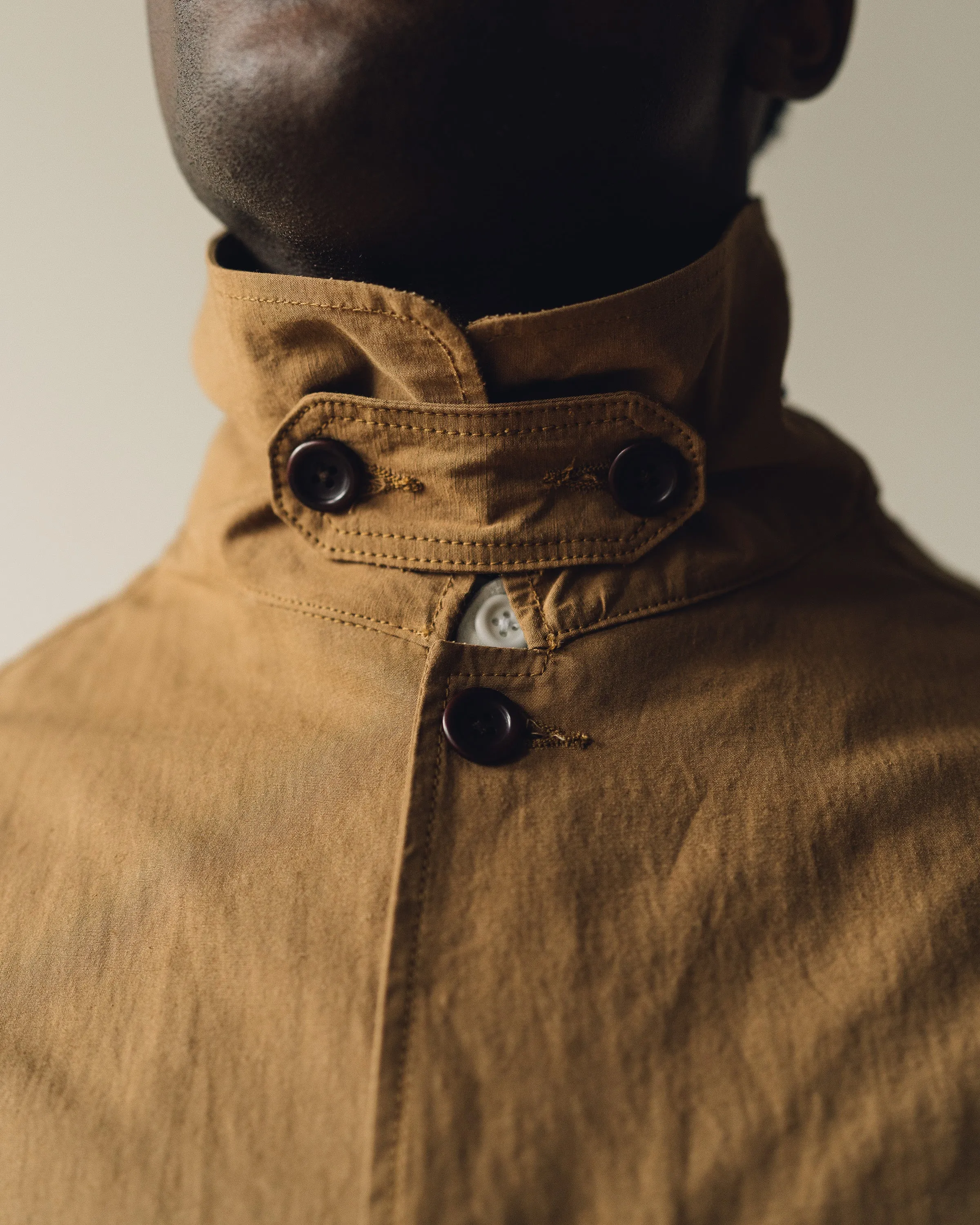 Evan Kinori Covered Placket Coat, Dark Khaki