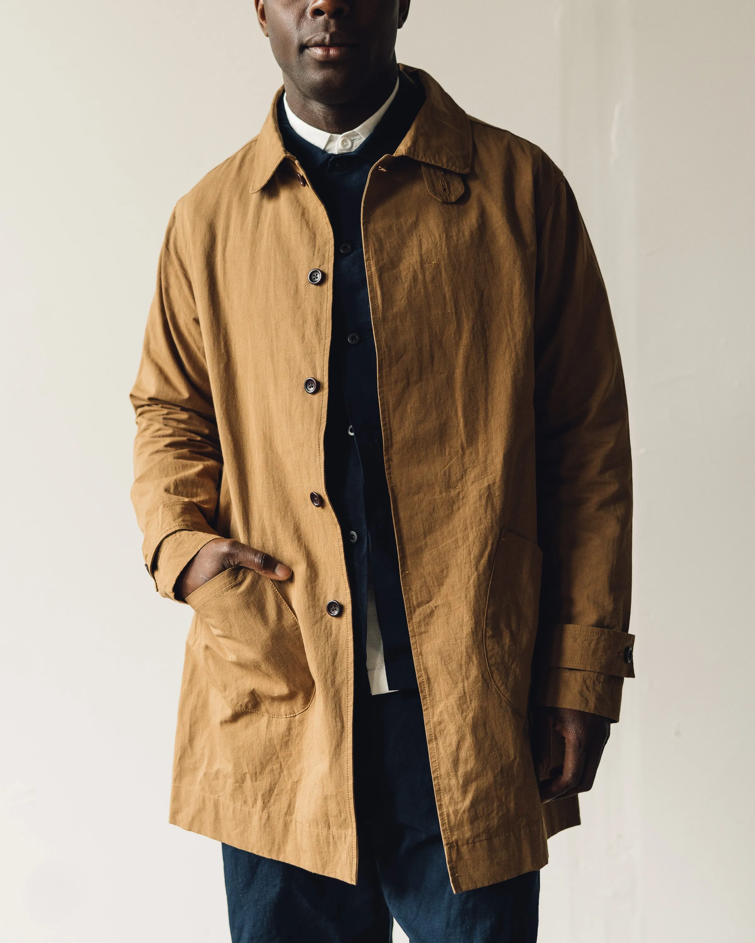 Evan Kinori Covered Placket Coat, Dark Khaki