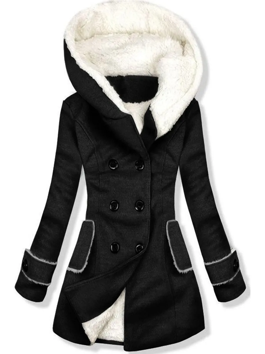 Fashion Casual Plush Hooded Cardigan Cotton Jacket