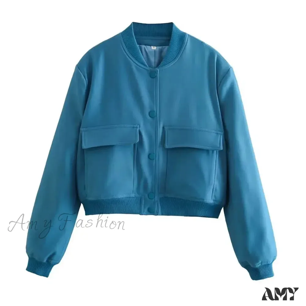 Fashion With Pockets Bomber Vintage Long Sleeve Front Button Casual Chic Jacket