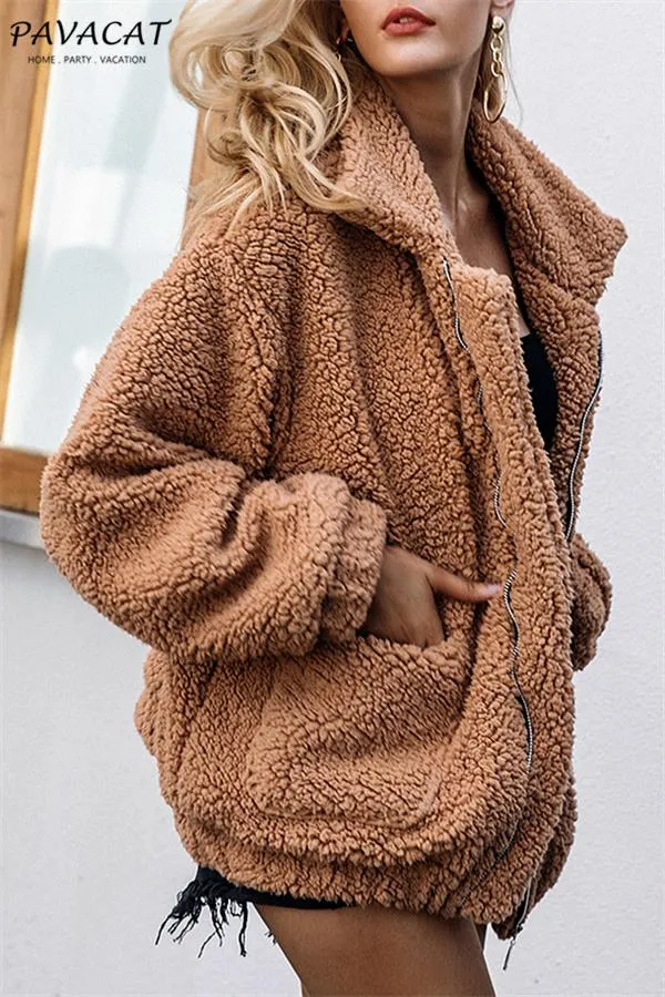 Faux Lambswool Oversized Coat