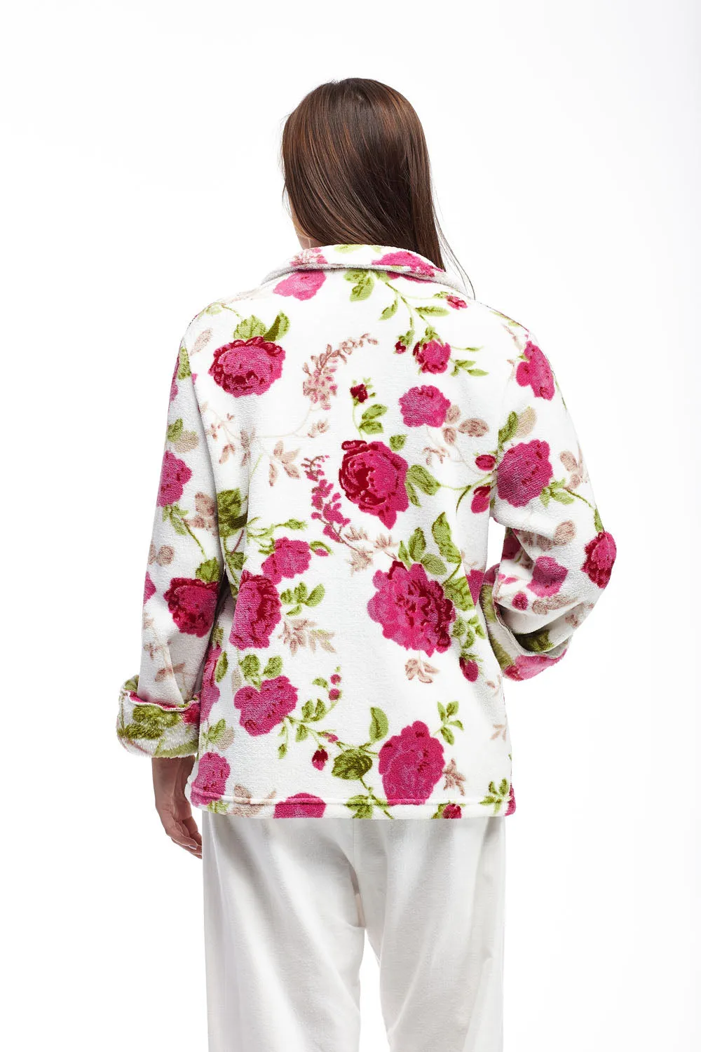 Floral Fleece Plus Size Bed Jacket