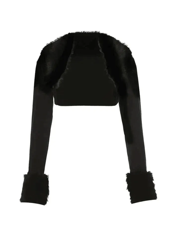 Fur Trim Black Shrug Jacket