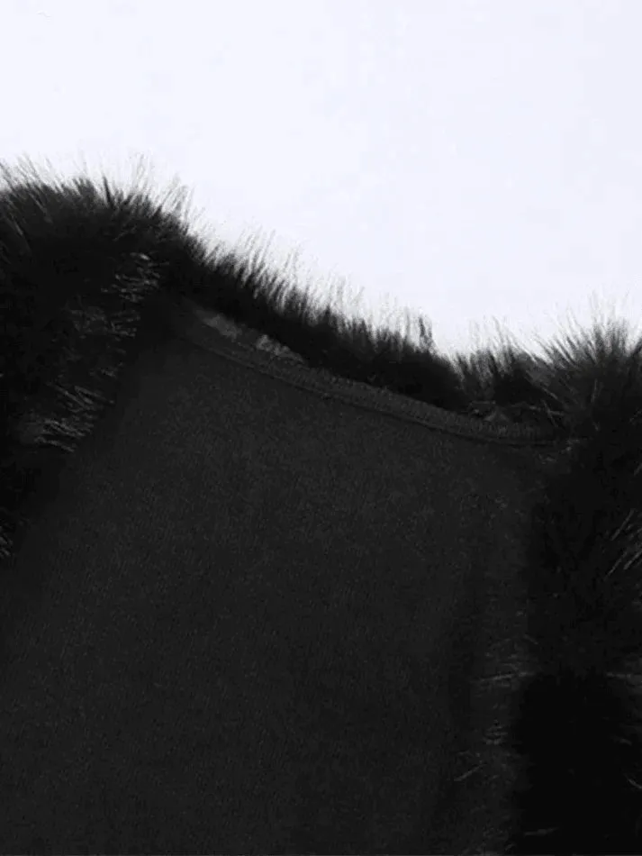 Fur Trim Black Shrug Jacket