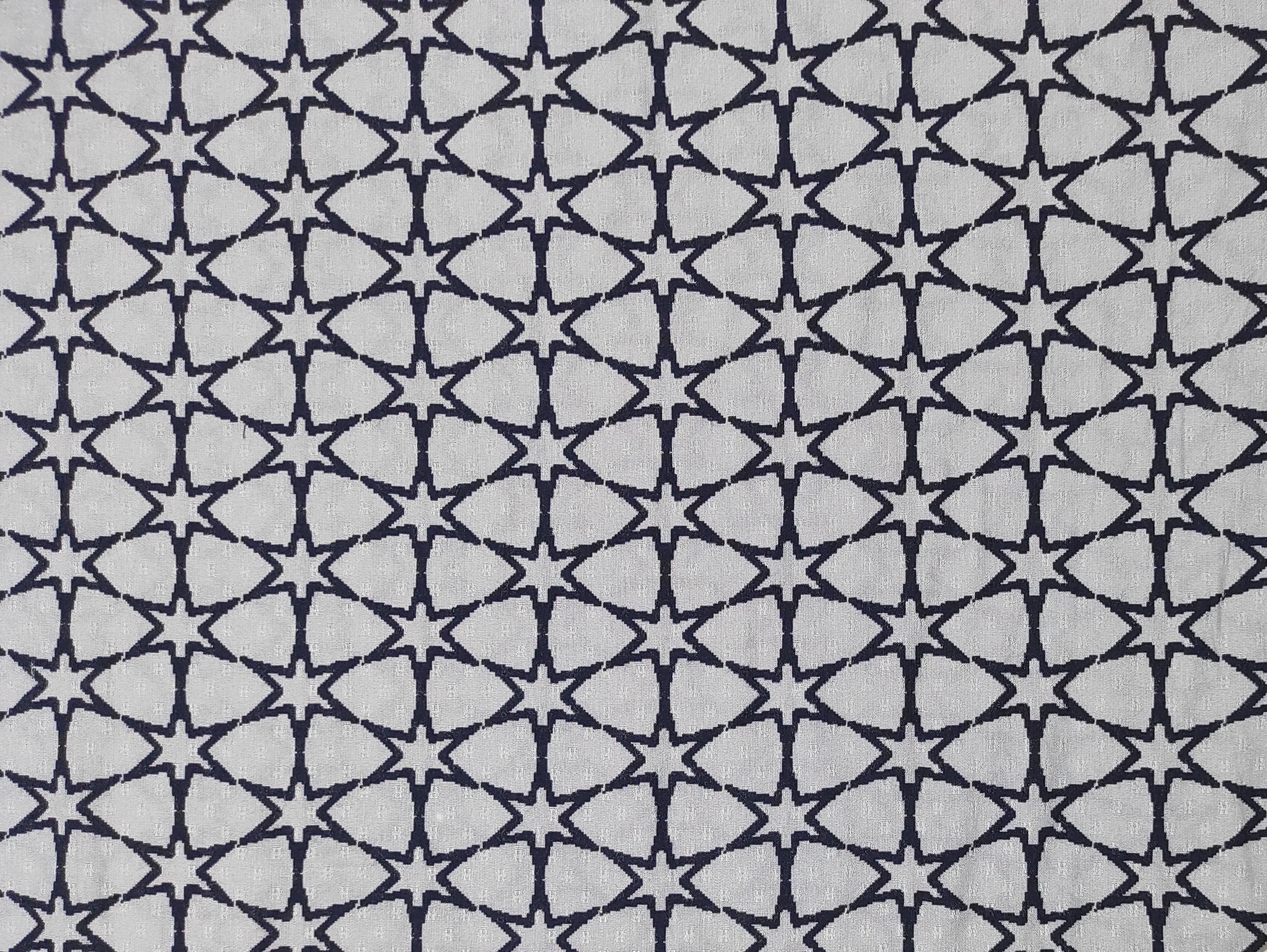 Grey & Navy Blue Star Print Viscose Fabric