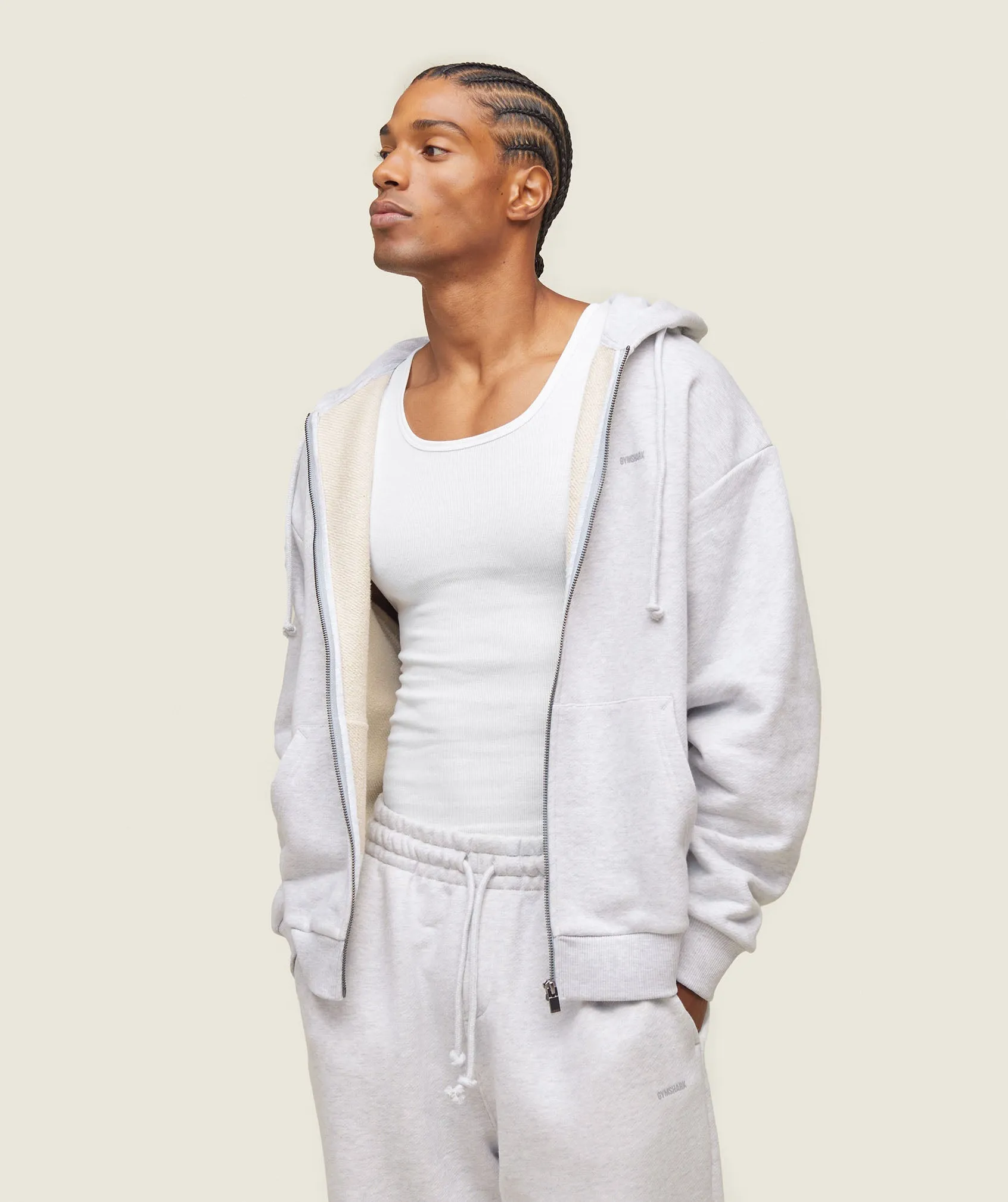 Gymshark everywear Relaxed Zip Hoodie - Bros Soft Grey Marl