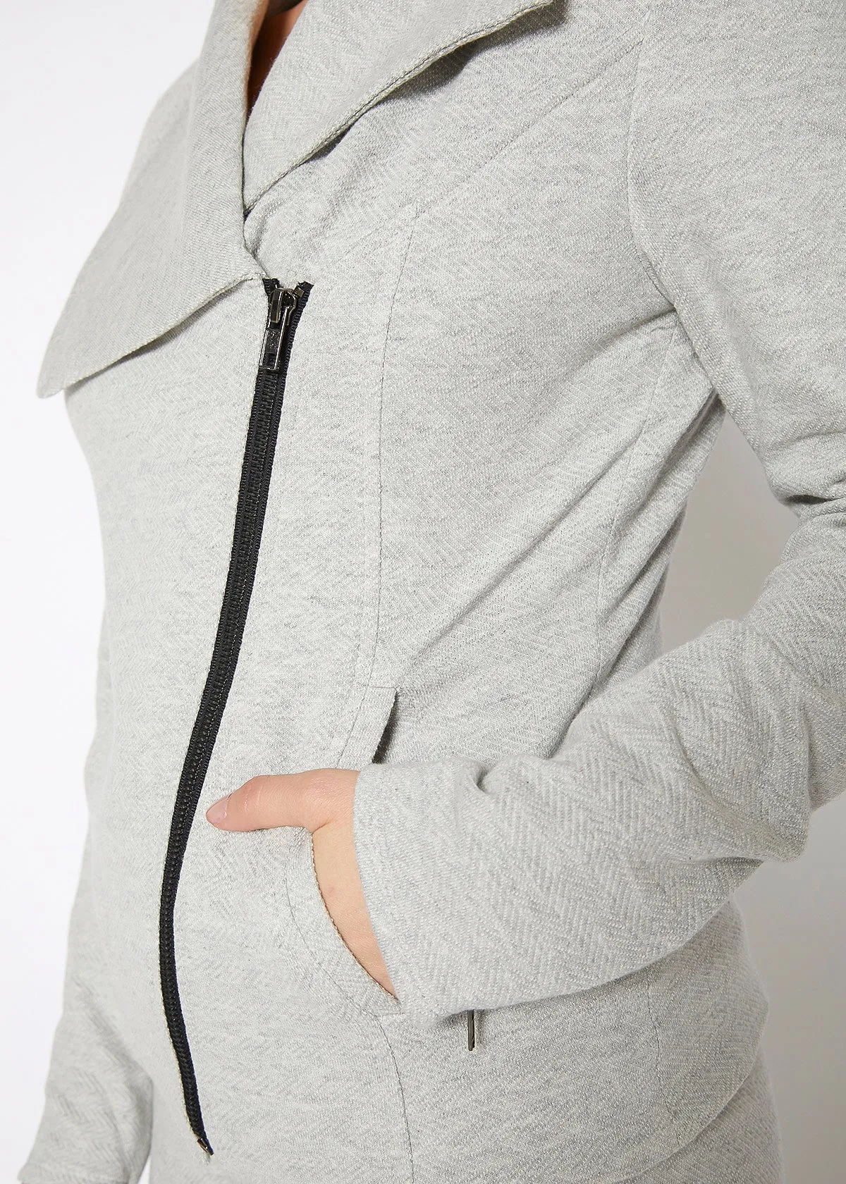 Heather Grey Zip-Up Moto Jacket with Oversized Collar