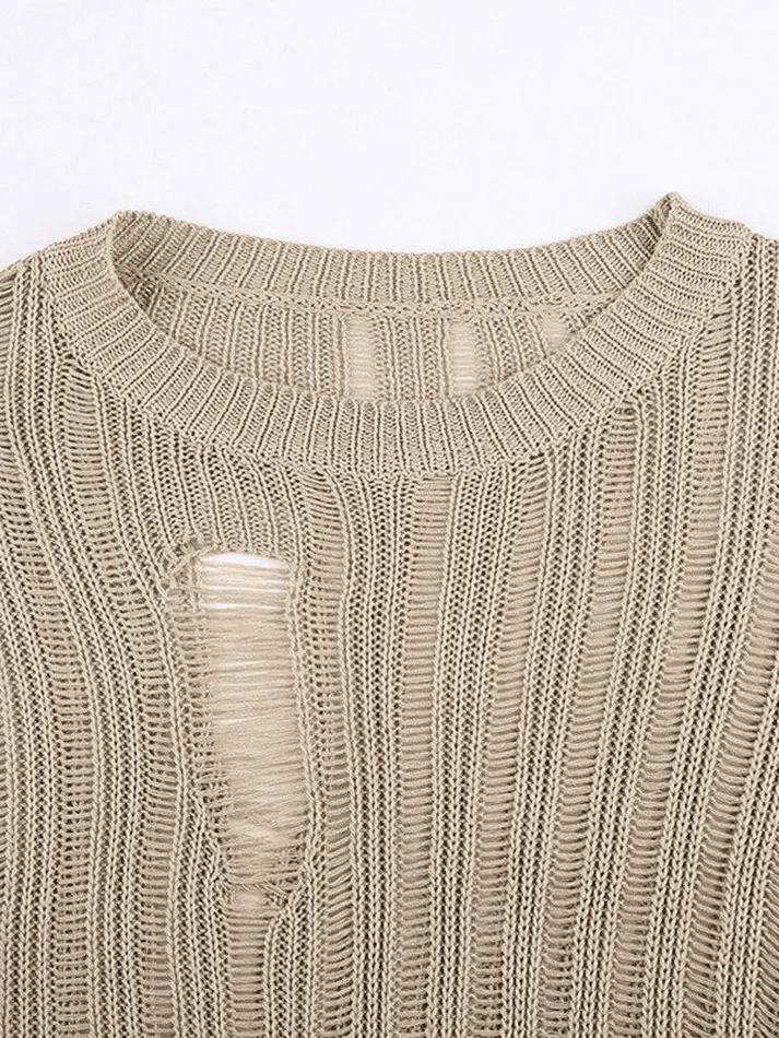 Irregular Split Distressed Knit Sweater