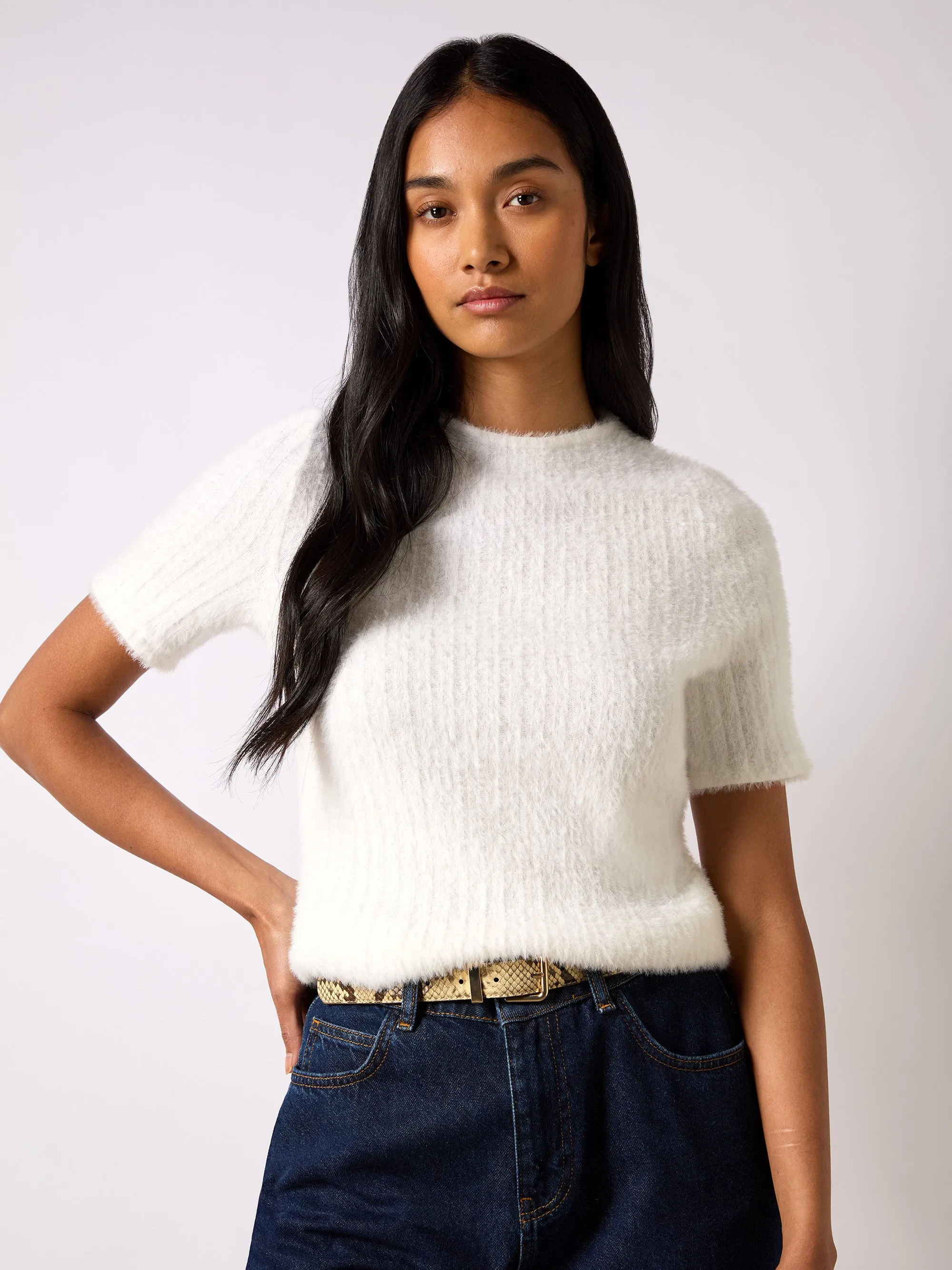 Ivory Fluffy Rib Top