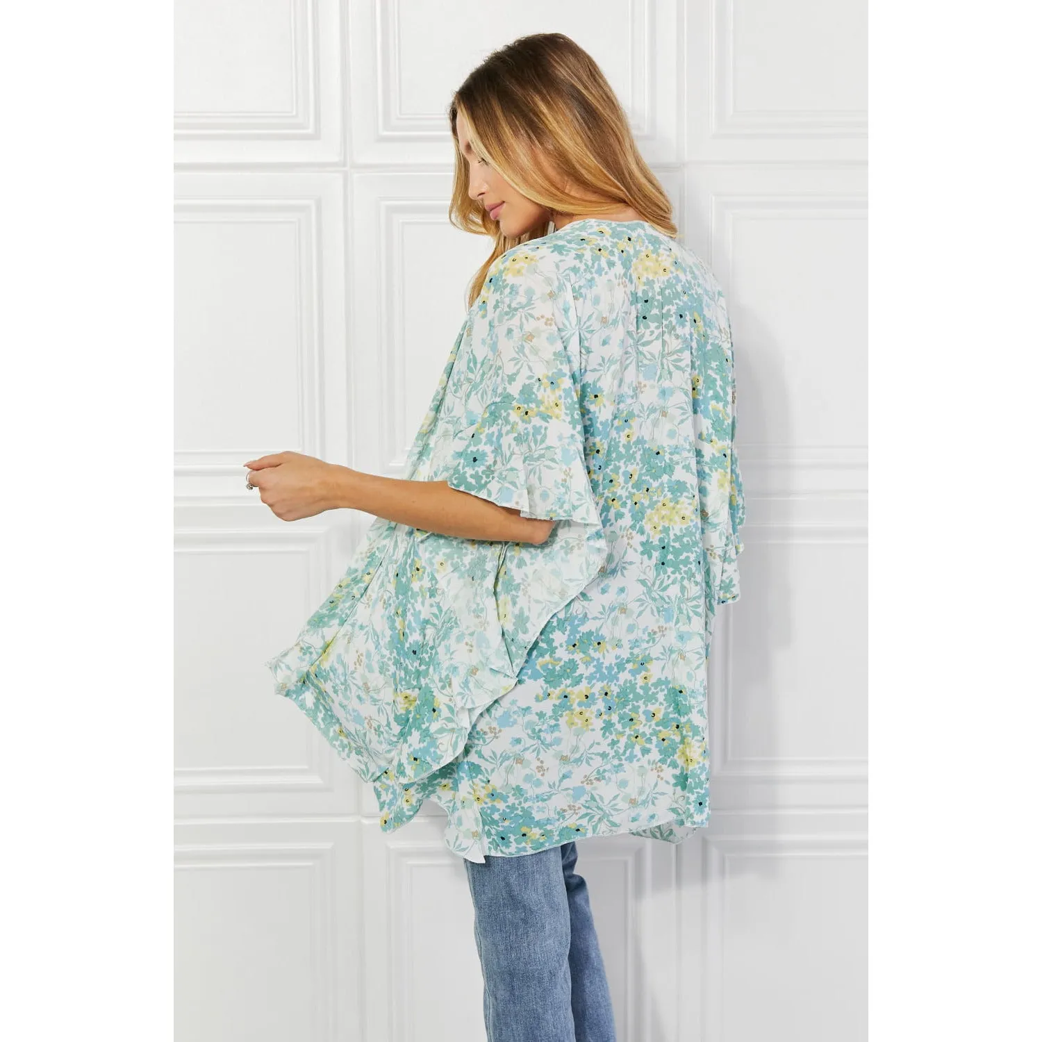 Justin Taylor Fields of Poppy Floral Kimono in Green