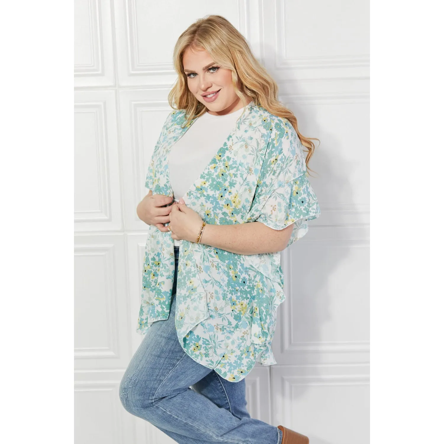 Justin Taylor Fields of Poppy Floral Kimono in Green